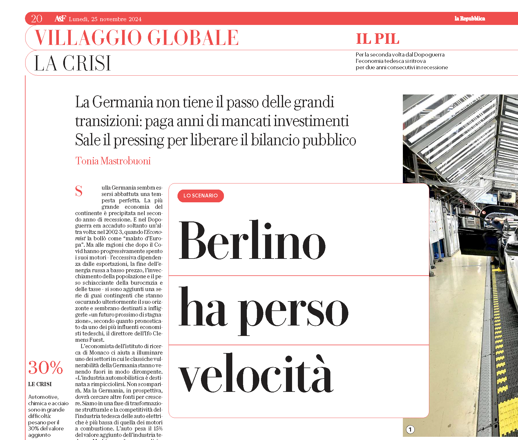 La Repubblica Mentions Christian Dustmann on the Challenges Facing Germany’s Automotive Industry