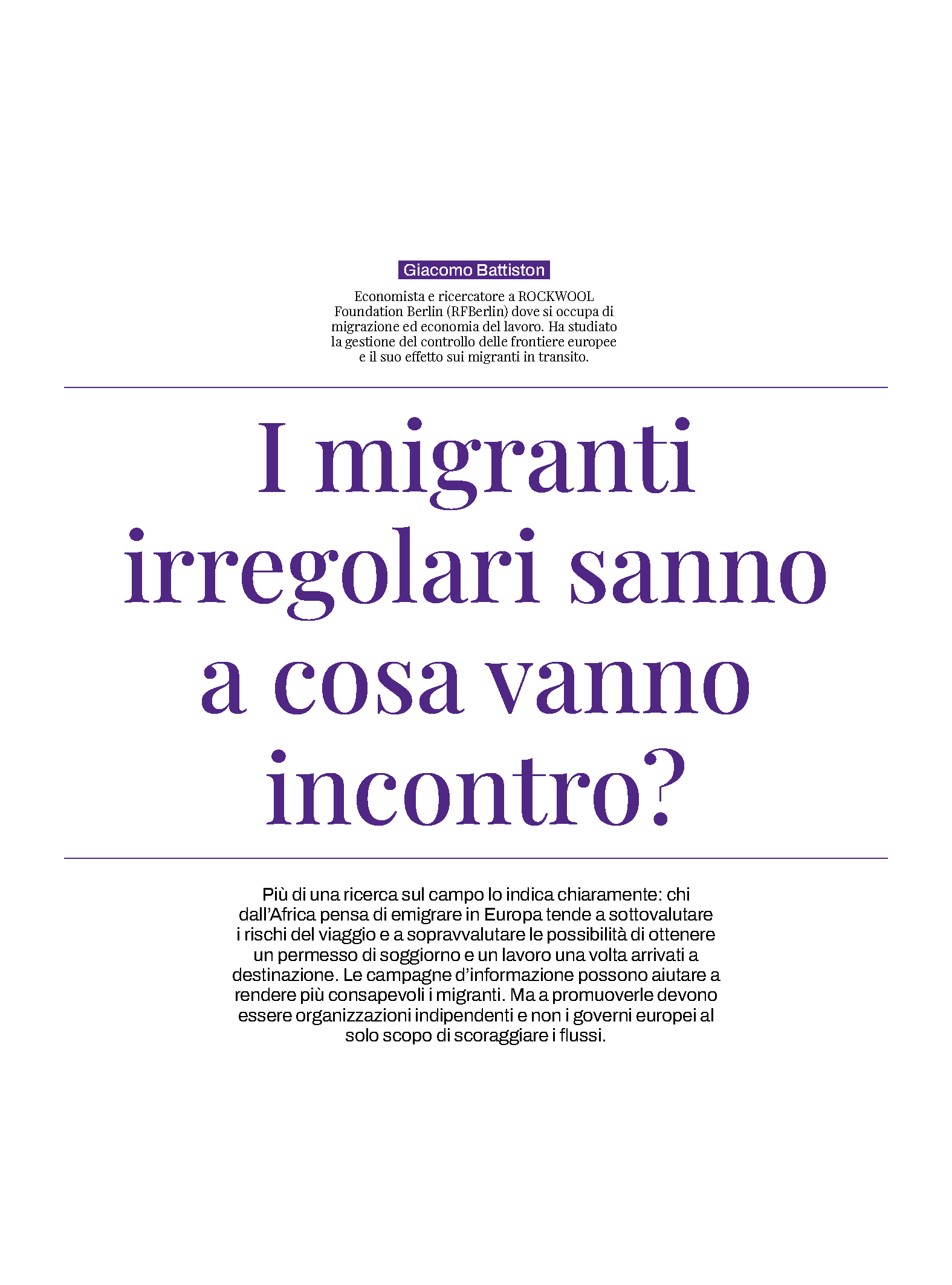 Do Irregular Migrants Know What They Are Getting Into? by Giacomo Battiston in Italian ECO